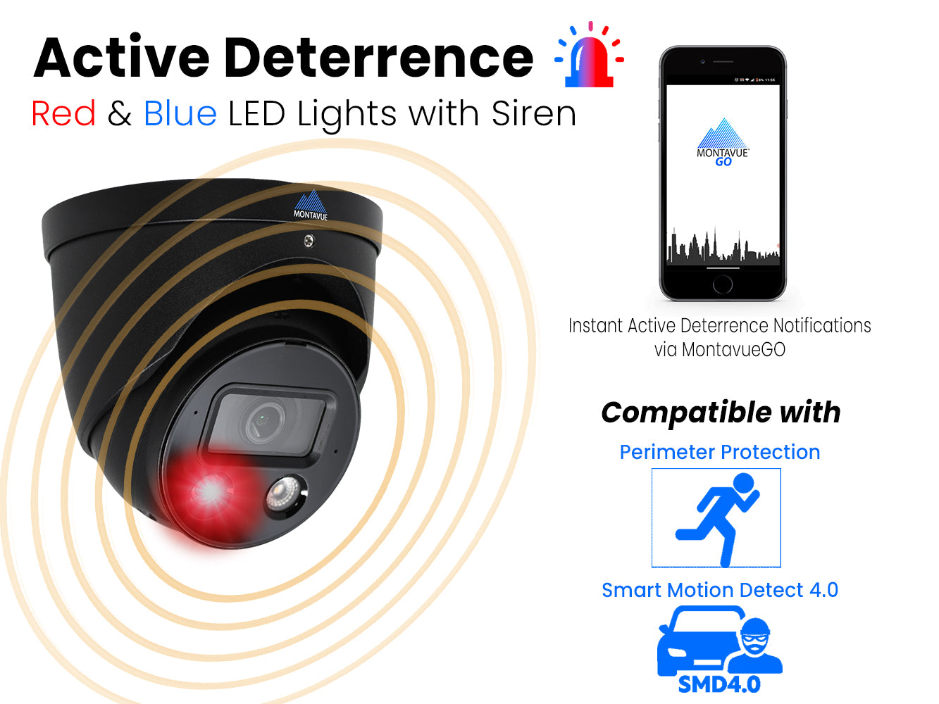 MTT8106-AISMD-DI-AD-AP | 8MP 4K Acupick Turret Security Camera with Active Deterrence and SMD 4.0
