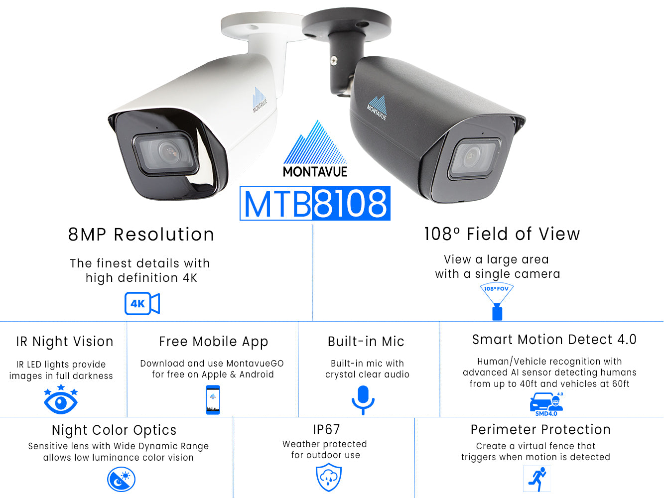 Open Box MTB8108-AISMD-B-X | 8MP 4K 30FPS Bullet Security Camera with SMD 4.0