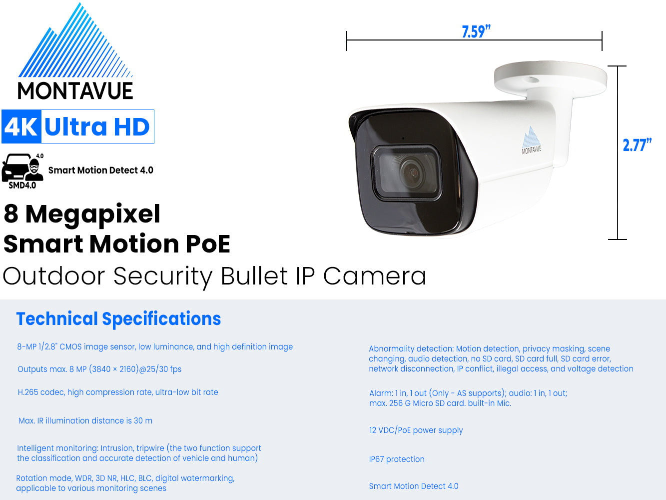 Open Box MTB8108-AISMD-B-X | 8MP 4K 30FPS Bullet Security Camera with SMD 4.0