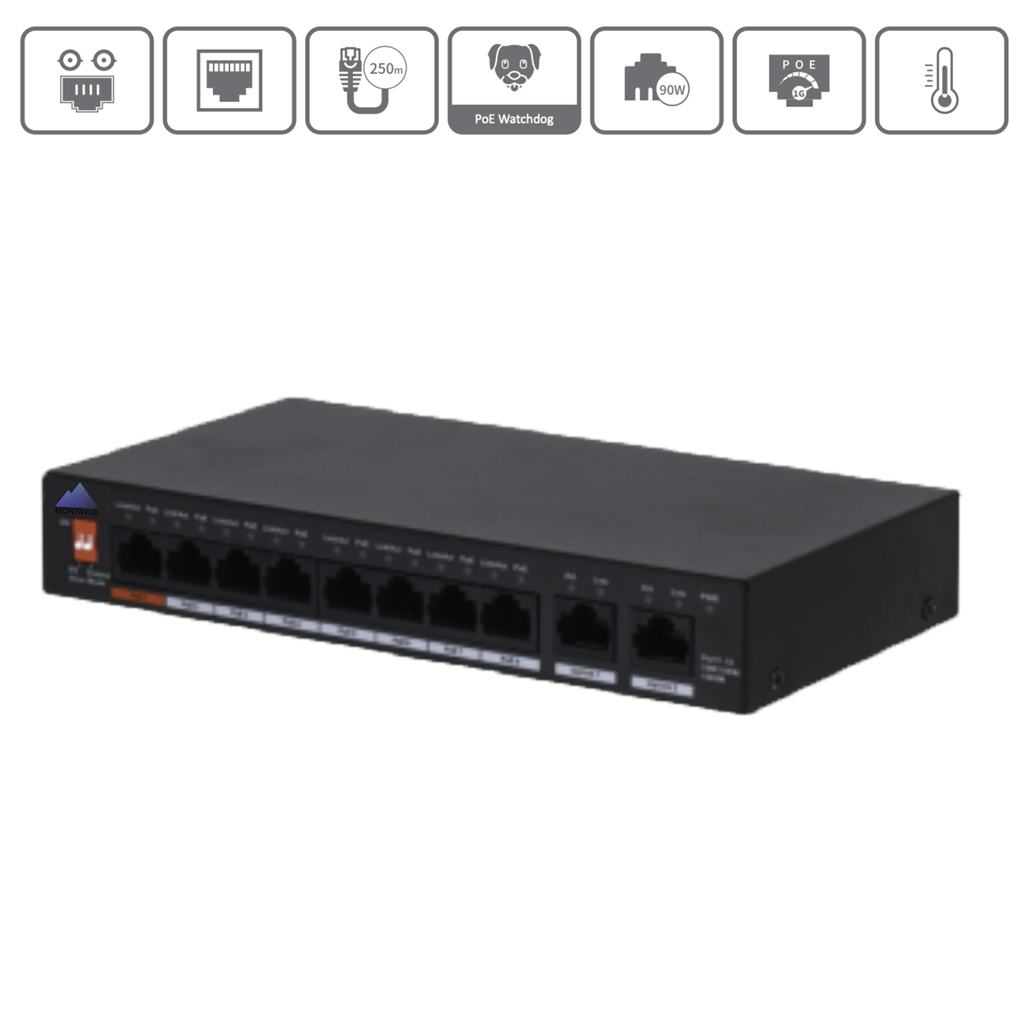 10 Port/8 PoE Port Gigabit Ethernet Switch - 96W - MAS10P096GB
